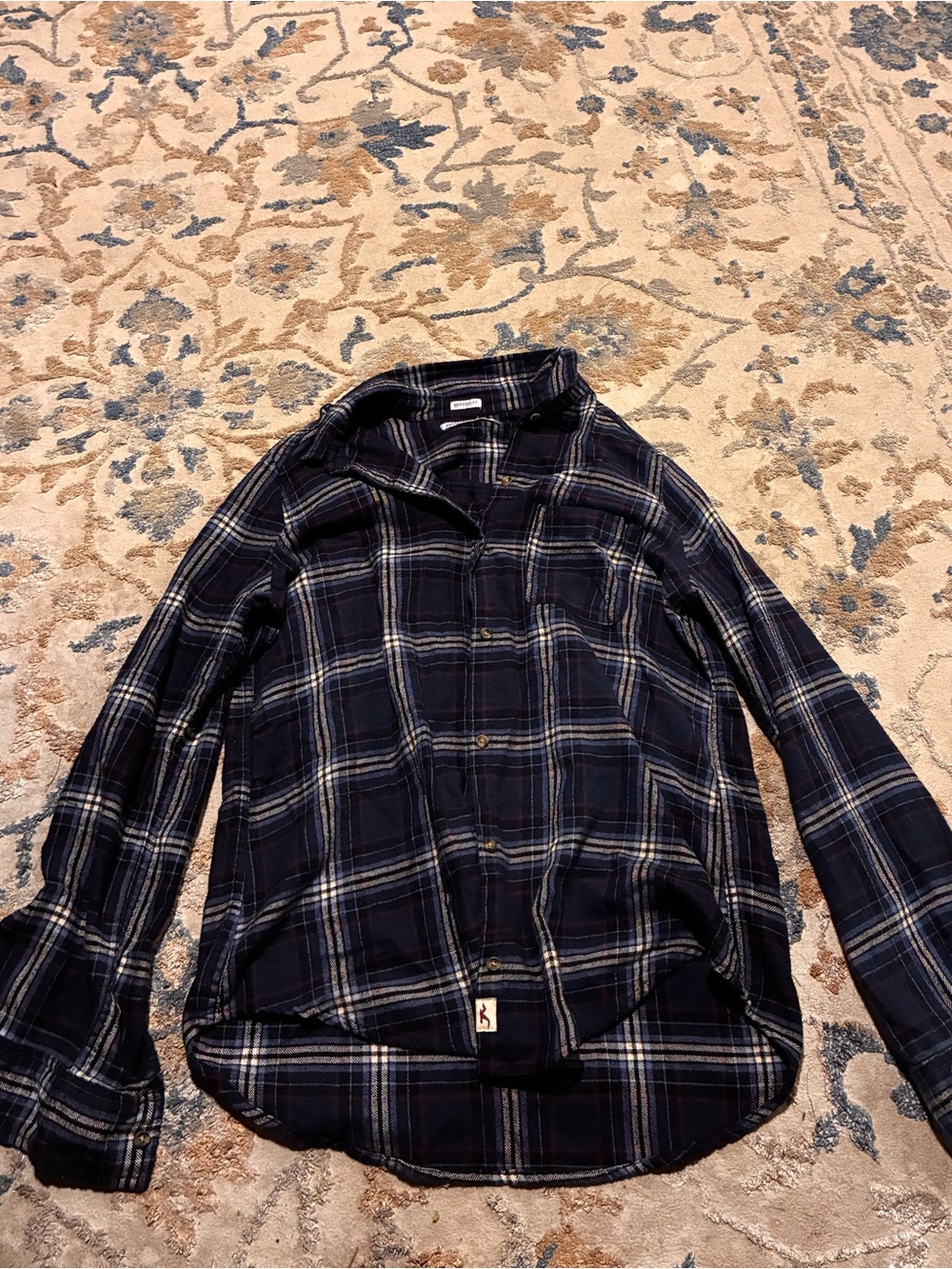 Women's Navy Plaid Button-Up Shirt Jacket